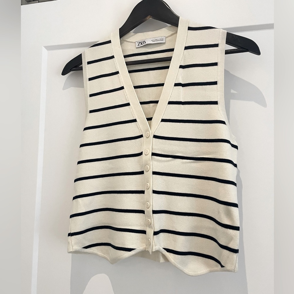 Zara Cream and Black Striped Vest